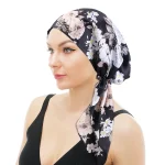 Turban d&rsquo;intérieur à motif floral pour femme, hijab musulman, chapeau pré-noué, large bande élastique, bandanas, bonnet de chimio contre le cancer, vêtements de sauna