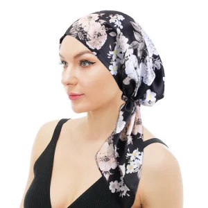Turban d&rsquo;intérieur à motif floral pour femme, hijab musulman, chapeau pré-noué, large bande élastique, bandanas, bonnet de chimio contre le cancer, vêtements de sauna