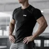 vêtements d'entraînement de musculation pour hommes, vêtements de sport décontractés à manches courtes, chemises en coton, fitness d'été, t shirts respirants et ajustés
