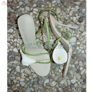 Beige fleur décor sangle sandales creuses fête de mariage bout ouvert talon aiguille mode 2025 été femmes chaussures Para Mujere