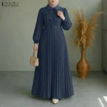 ZANZEA mode Robe musulmane Abaya femmes longue lanterne manches plissée Robe d&rsquo;été ceinturée Robe Femme travail robes 2025 robes d&rsquo;automne