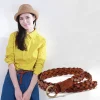 ceinture en cuir pour femmes, avec boucle ronde dorée tressée, ceinture fine décontractée pour étudiantes, accessoires de vêtements pour dames