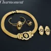 Ensemble de bijoux de luxe pour femmes, plaqué or 18 carats, collier Lion, Bracelet, bague, boucles d&rsquo;oreilles, accessoires de bijoux de mariage