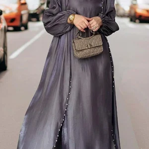 Eid Abayas pour femmes musulmanes Vintage lanterne manches perles décors Patchwork robe Maxi