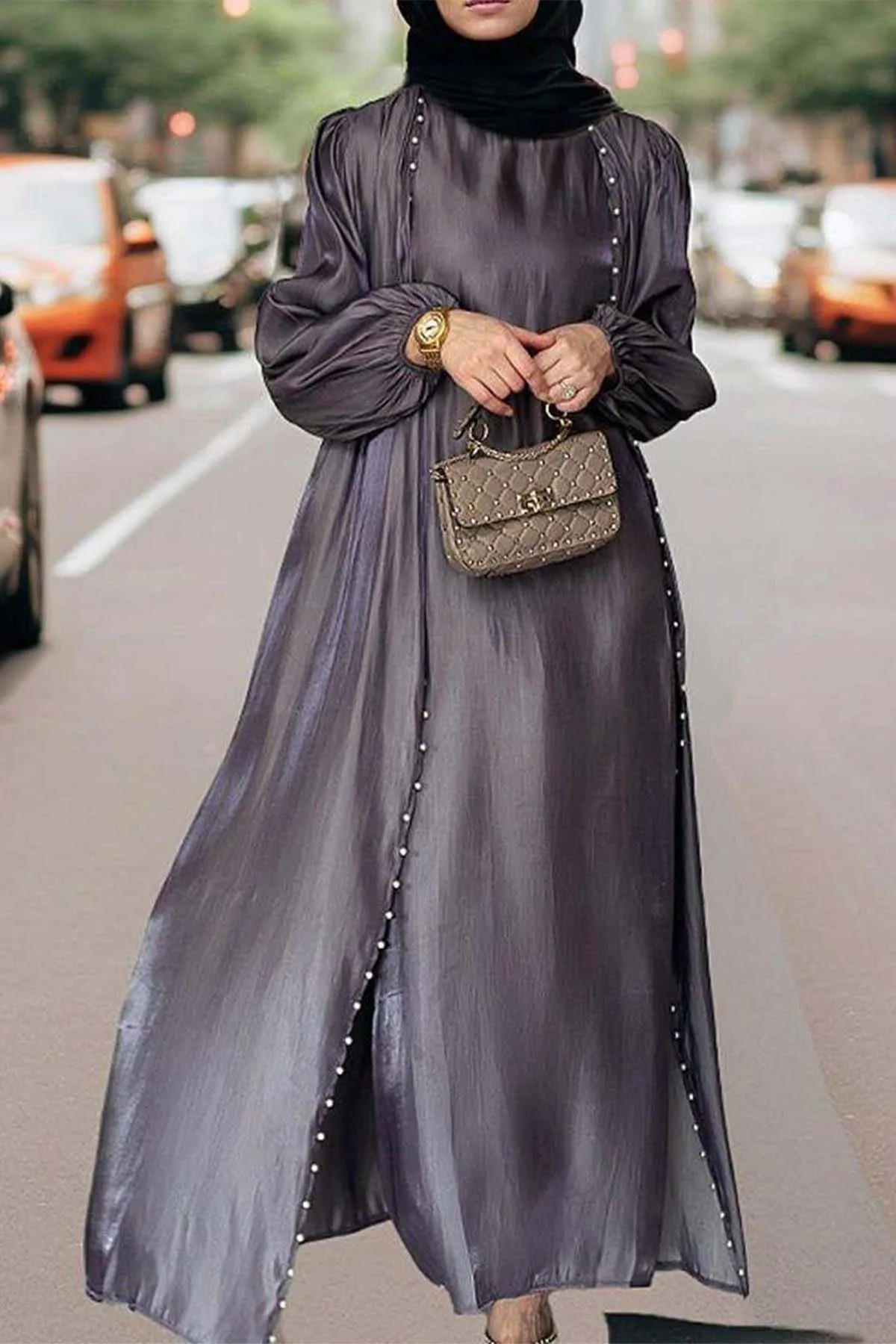 Eid Abayas pour femmes musulmanes Vintage lanterne manches perles décors Patchwork robe Maxi