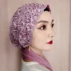 personnalité ethnique broderie perle femmes turban casquette prêt à porter foulard enveloppement musulman hijab cheveux couverture casquette foulard chapeau