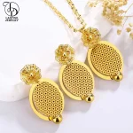 Ensemble de bijoux en maille nargéométrique plaqué or 24 carats pour dames, collier boule ronde, Moyen-Orient, élégant, boucles d&rsquo;oreilles fleur, à la mode, mariage, Dubaï, As00049, 2 pièces