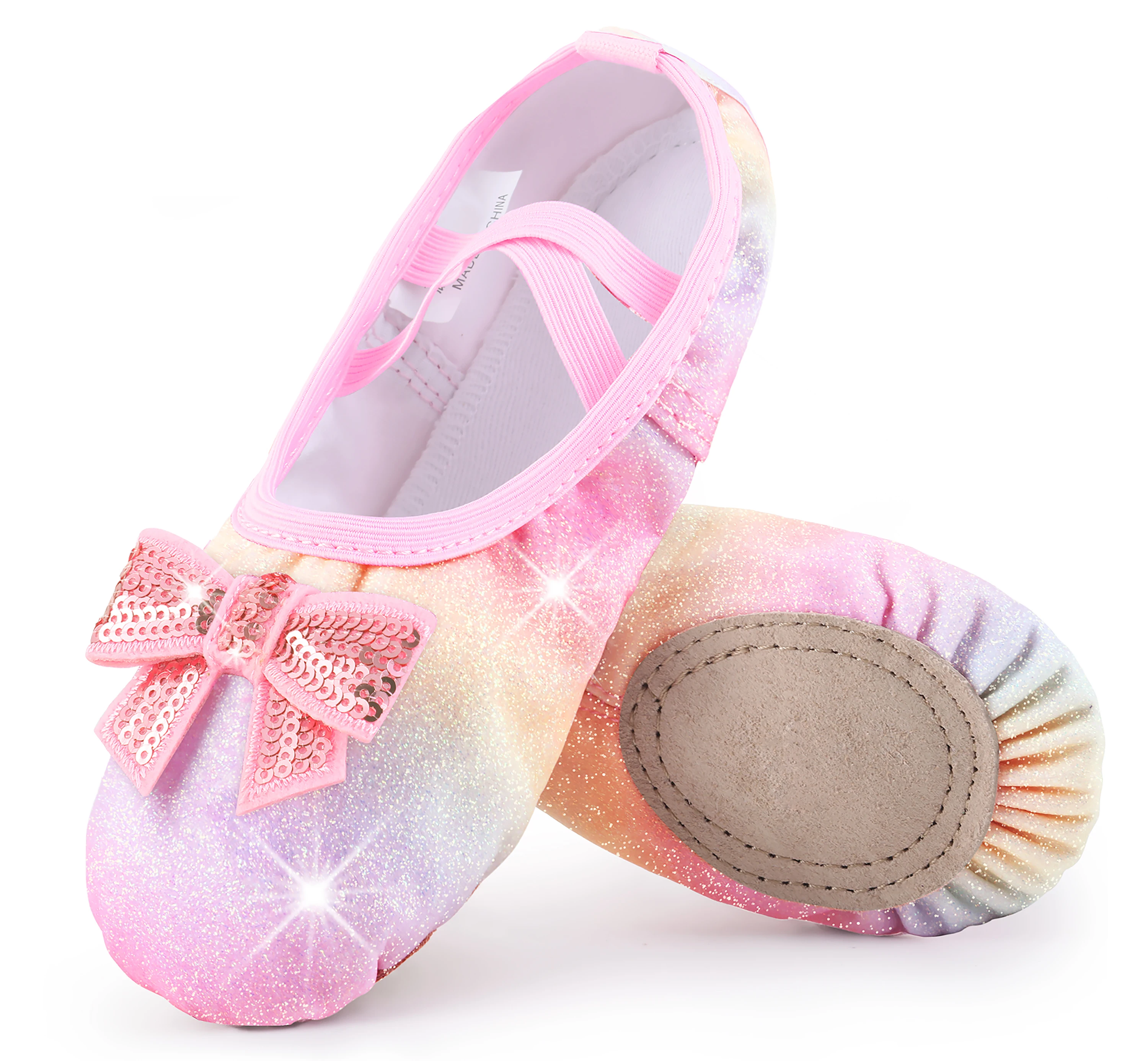 Chaussures de ballet à semelle fendue et paillettes, chaussures de danse plates pour filles et tout-petits/enfants