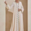 abaya musulman de style dubaï, broderie florale exquise, détails, idéal pour les occasions formelles de mariage du moyen orient, islam modeste