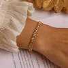 bracelet de tennis pour femme, bracelet chaîne en zircone cubique réglable, chaîne de perles ondulées en acier inoxydable, bijoux de bracelet à trois couches