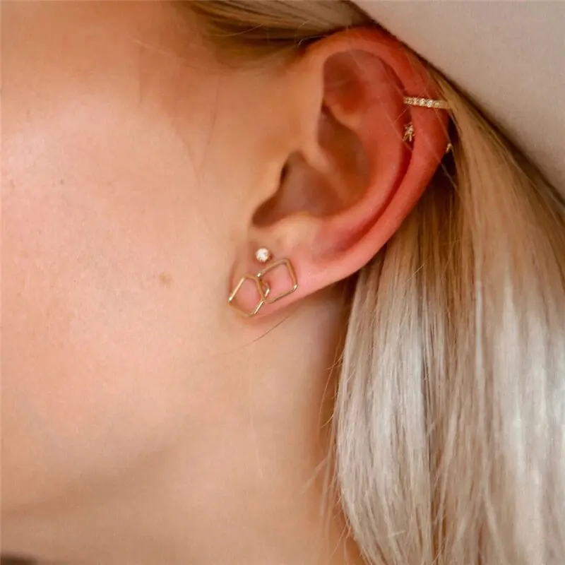 Boucles d'oreilles carrées en or 14K 8mm pour femmes, bijoux minimalistes, style Boho