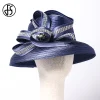 chapeau en tissu satiné pour femmes, cloche noire à large bord, chapellerie pour cocktail, thé, fête, derby, église, accessoire de mode pour dames