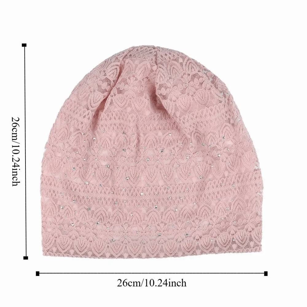 bonnet en dentelle douce et décontractée avec strass, style ethnique, chaud, confortable et respirant, turban hijab pour l'extérieur