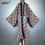 WINYI kimono imprimer femmes manteau glands amples robe longue Boho plage vacances natation couvrir robes de soirée de luxe dubaï abaya