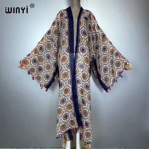 WINYI kimono imprimer femmes manteau glands amples robe longue Boho plage vacances natation couvrir robes de soirée de luxe dubaï abaya WINYI kimono imprimer femmes manteau glands amples robe longue Boho plage vacances natation couvrir robes de soirée de luxe dubaï abaya