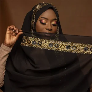 Foulard Hijab en Mousseline de Soie et Dentelle pour Femme, Écharpe de Sauna Islamique, Bandeau Musulman