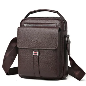 Sac à bandoulière texture cuir véritable pour hommes, sac d&rsquo;affaires, sac à main d&rsquo;ordinateur de grande capacité, sac de conférence