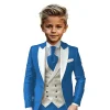 costumes beige slim fit pour garçon, blazer à simple boutonnage de haute qualité, ensemble 3 pièces avec veste, pantalon, gilet pour enfants, tenue de bal élégante