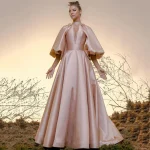 Robe de Soirée Trapèze Élégante, Col Haut, Manches Bouffantes, Longueur au Sol, ixFormelle, Quelle que soit la Robe Éducative De Fic.