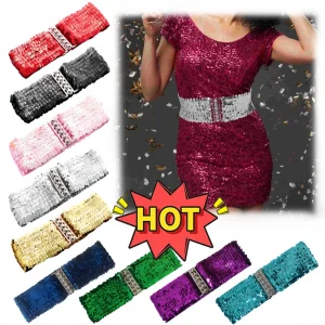 Nouvelle mode métallique paillettes ceinture femmes robe ceintures Cool Punk brillant élastique extensible large ceinture Cinch robe bijoux Accessori