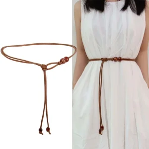 Ceinture fine en corde de taille pour femmes, Style ethnique, corde en cuir perlée, chemise habillée, décoration polyvalente à la mode, ceinture de taille réglable Ceinture fine en corde de taille pour femmes, Style ethnique, corde en cuir perlée, chemise habillée, décoration polyvalente à la mode, ceinture de taille réglable