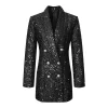 Blazer à Paillettes Brillantes pour Femme, Vêtement de Travail à la Mode et Décontracté, Double Boutonnage, Devant Ouvert, Col en V, Automne