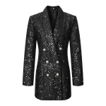 Blazer à Paillettes Brillantes pour Femme, Vêtement de Travail à la Mode et Décontracté, Double Boutonnage, Devant Ouvert, Col en V, Automne