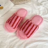 pantoufles en peluche décontractées à rayures confortables, chaussures douces et chaudes en coton pour la maison, antidérapantes, patchwork, chaussures plates pour la maison pour étudiantes