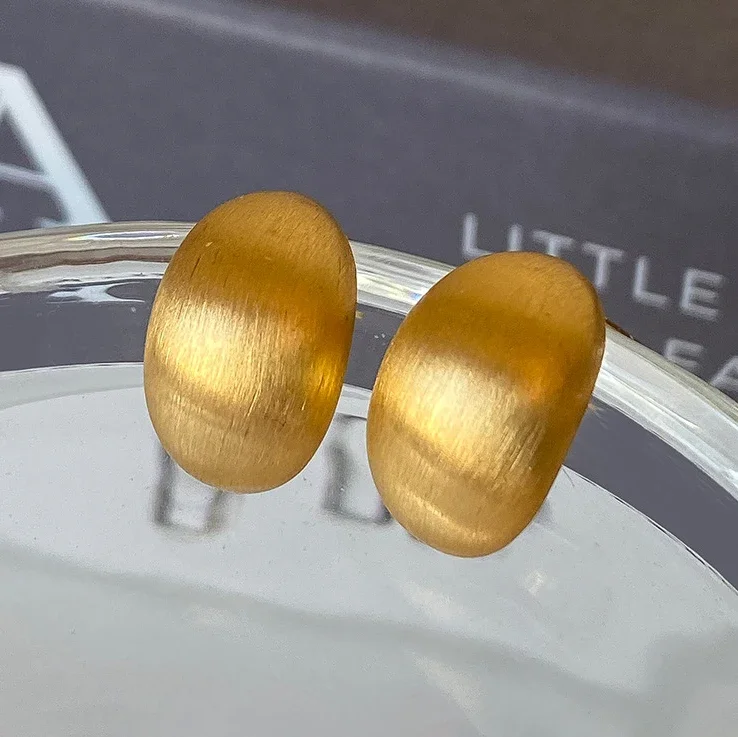 Boucles d'oreilles géométriques arquées brossées en argent Sterling 925 véritable pour femmes, bijoux fins tendance, accessoire minimaliste, 18K