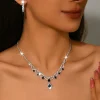 ensemble luxueux collier et boucles d'oreilles en maille de pierres précieuses à pampilles en zircon, bijoux fins en cristal pour femmes, vêtements de fête de mariage