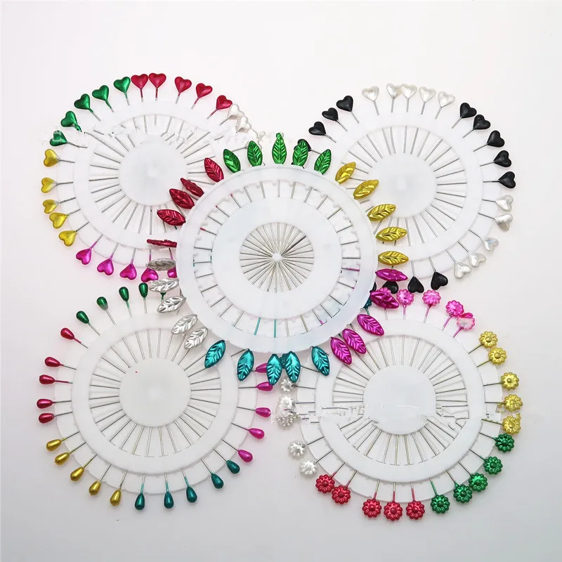 30 épingles à tête en forme de cœur pour bricolage, épingles à tête ronde en perles, à coudre décoratives, 4 roues, couleurs assorties
