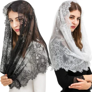 Voiles en dentelle blanc/noir pour église, mantille catholique, voile couvrant la tête de masse latine pour femmes de mariée