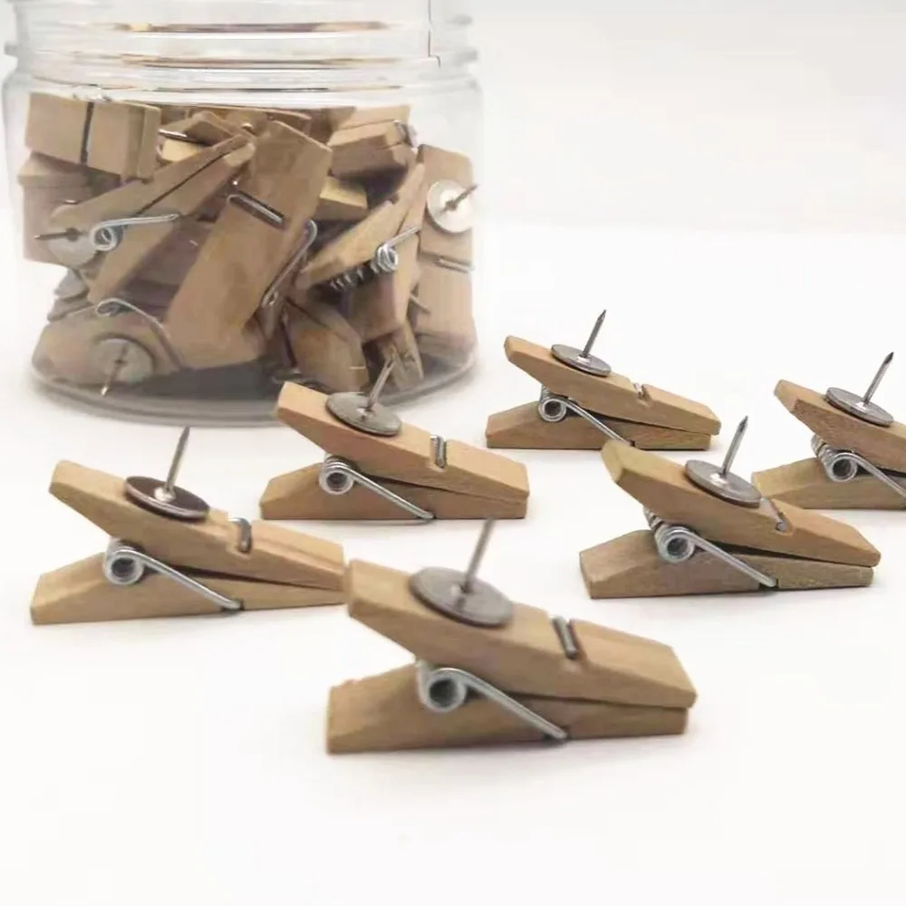 50 pièces/boîte Clips en bois créatifs punaise coloré décoratif tableau noir punaises pratique Durable punaises Photo mur