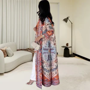 Abaya Miyake plissé imprimé Robe veste arabe dubaï Style femmes à manches longues conservateur recat musulman Trench Coat 55 pouces Abaya Miyake plissé imprimé Robe veste arabe dubaï Style femmes à manches longues conservateur recat musulman Trench Coat 55 pouces
