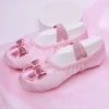 chaussure de ballet pour filles, pantoufles en satin à semelle souple pour enfants, chaussures de danse de yoga de couleur unie pour femmes