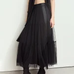 AMII-Jupe Maxi en Tulle Superposée pour Femme, Minimaliste, Taille Haute, Élégante, Ligne A, Maille, Noir, Blanc, ix, Jupes Douces, 12443071