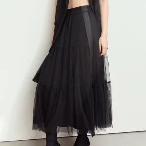 AMII-Jupe Maxi en Tulle Superposée pour Femme, Minimaliste, Taille Haute, Élégante, Ligne A, Maille, Noir, Blanc, ix, Jupes Douces, 12443071 AMII-Jupe Maxi en Tulle Superposée pour Femme, Minimaliste, Taille Haute, Élégante, Ligne A, Maille, Noir, Blanc, ix, Jupes Douces, 12443071