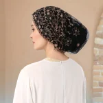 Chapeaux intra-auriculaires musulmans en dentelle pour femmes, broderie florale, Turban en fil respirant, bandeau de luxe Premium, Bandana