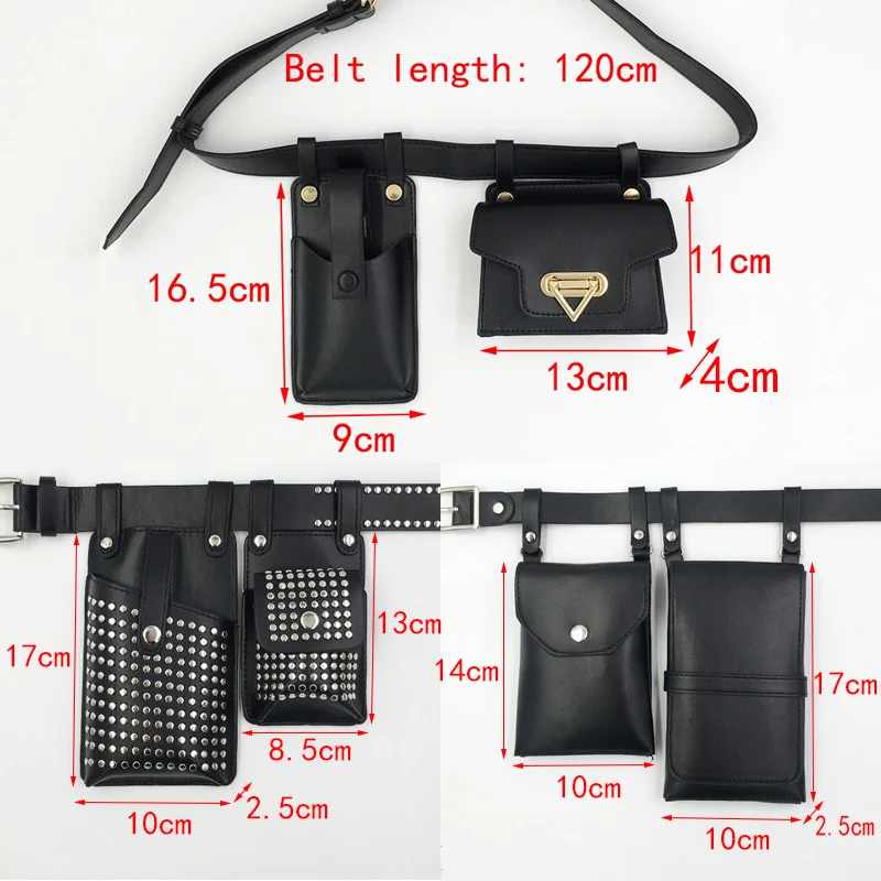Sac de ceinture 2 pièces pour femmes, sacs de taille tactiques de luxe de styliste, sac banane à rabat en cuir, sac à bandoulière de poitrine