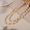 collier de perles d'eau douce de luxe pour femme, acier inoxydable, clavicule, long josweater, lien, breloque, banquet, bijoux, cadeau