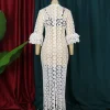 robe africaine dashiki Élégante en dentelle blanche pour femme, maxi, ajourée, mode musulmane, abaya, vêtements de ixde dubaï