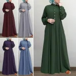 Abaya – Robe longue musulmane rétro, décontractée, taille ample, col rond, grande balançoire, en coton, couleur unie, Patchwork, printemps