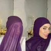 Hijab instantané avec bouchons tubulaires pour femmes, en mousseline de soie de qualité supérieure, musulman, en coton Modal doux, casquettes ouvertes, couleurs unies, châle en mousseline de soie, Turban