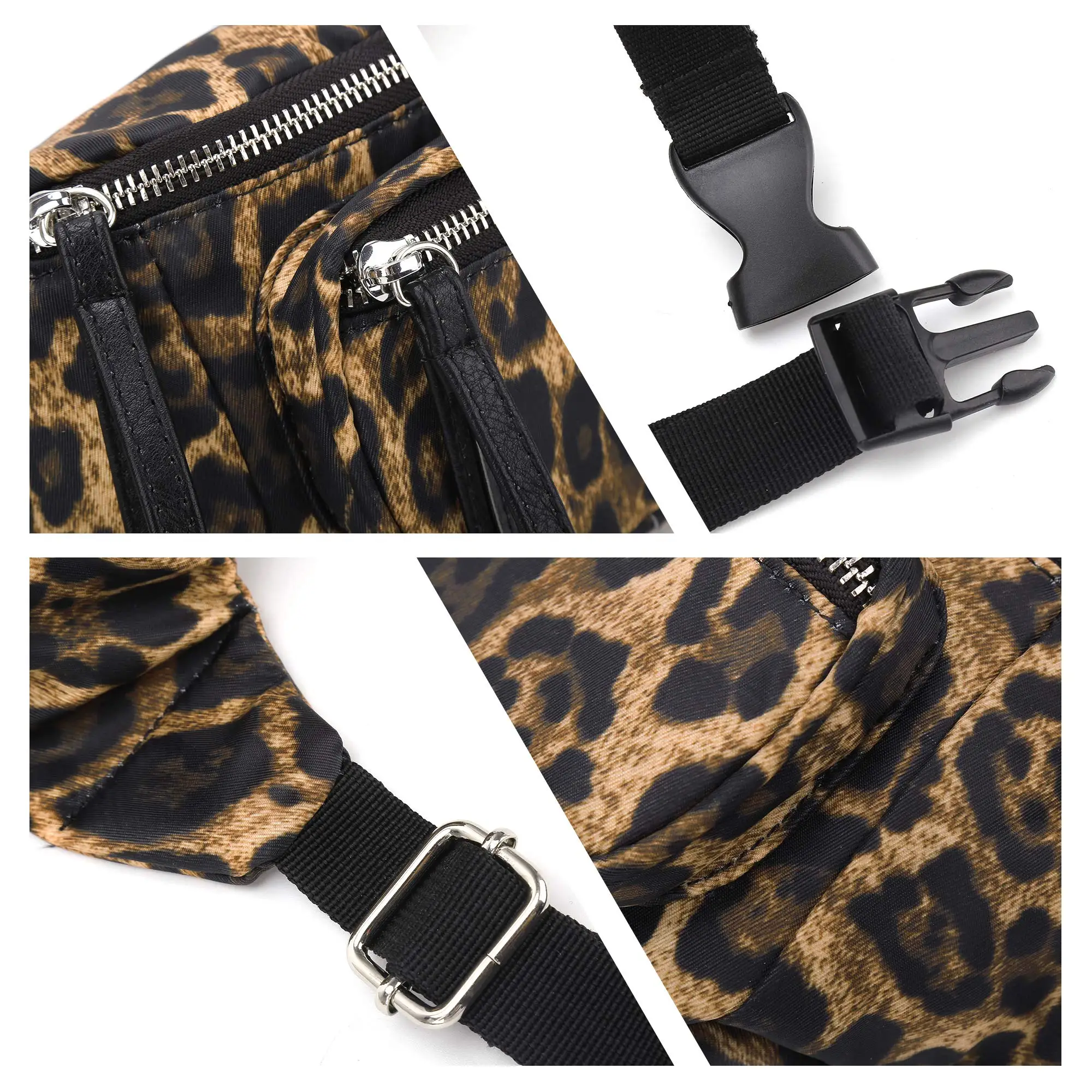 Sac banane imprimé léopard vintage pour femme, sac de taille portable pour femme