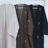 abaya cardigan brodé de lune pour femmes musulmanes, robe élégante, kimono arabe, manteau eid ramadan, vêtements islamiques, ouvert à dubaï, turquie, nouveau, 2025