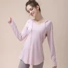 veste de yoga à capuche pour femmes, manches longues, coupe ample, séchage rapide, pour course à pied et salon
