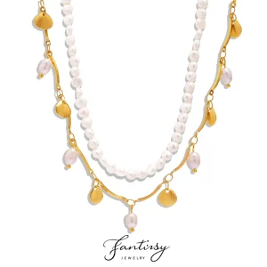 Collier de perles d&rsquo;eau douce naturelles pour femmes, pendentif de luxe en acier inoxydable plaqué or 18 carats, bijoux à breloques pour dames