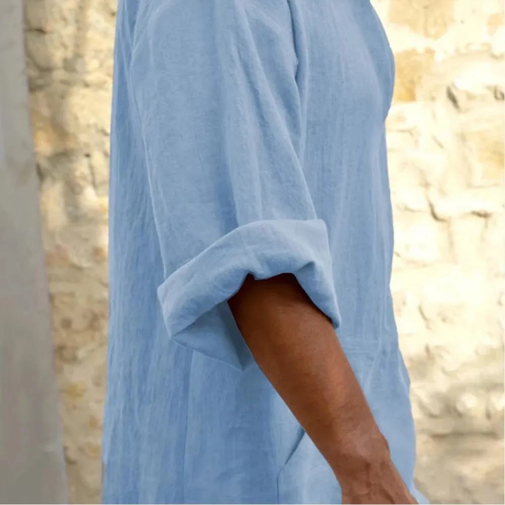 yufeida hommes longue lin jubba thobe caftan musulman arabe islamique col en v à manches longues solide coton lin robe arabe musulmane homme abaya