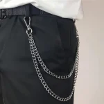 Chaîne de ceinture longue en métal Punk Hip-hop, 2/3 couches, mode pantalon multicouche, chaîne de taille, porte-clés pour hommes et femmes, accessoire de rue