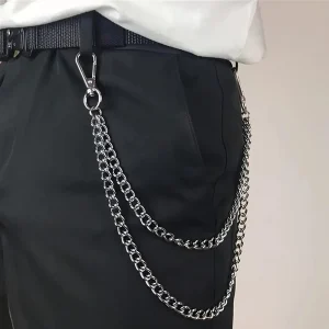 Chaîne de ceinture longue en métal Punk Hip-hop, 2/3 couches, mode pantalon multicouche, chaîne de taille, porte-clés pour hommes et femmes, accessoire de rue Chaîne de ceinture longue en métal Punk Hip-hop, 2/3 couches, mode pantalon multicouche, chaîne de taille, porte-clés pour hommes et femmes, accessoire de rue